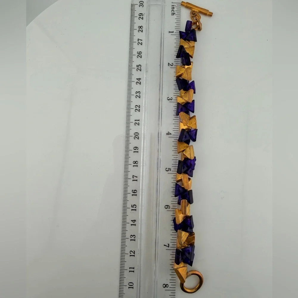 Vintage Biche De Bere vintage gold and blue resin bracelet